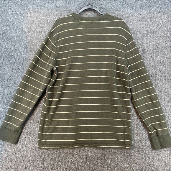 Eddie Bauer Sweater Mens L Green Striped Thermal Waffle Knit Outdoor Hiking Crew - Picture 3 of 7
